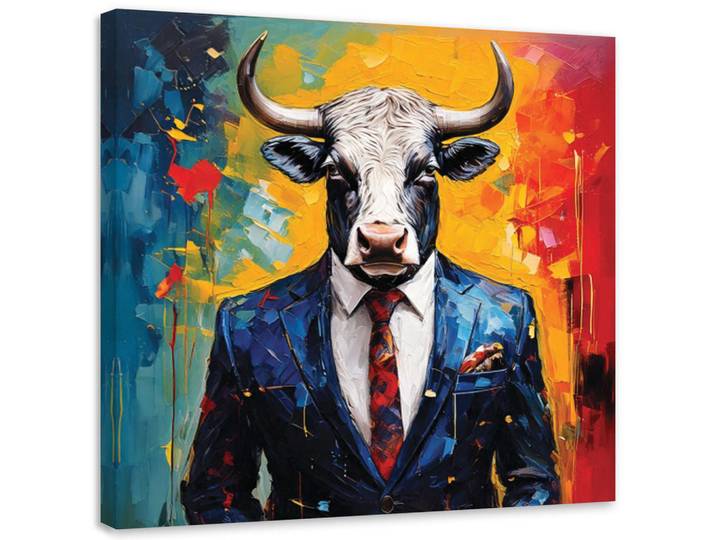 Feeby Leinwandbild Stier Präsident Tier Abstraktion 50x50cm, Mehrfarbig, Tiere, Quadratisch, 50x50 cm, Bilder & Rahmen, Bilder, Leinwandbilder