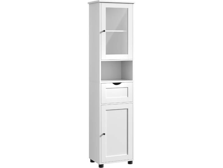 Badezimmerschrank schmal Glastür wolkenweiss Holz