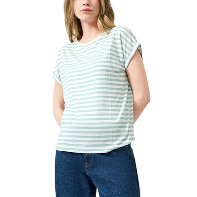 Kurzarmshirt QS, Damen, Gr. S (36), light petrol weiß, Jersey, Obermaterial: 95% Lyocell, 5% Elasthan, gestreift, normal hüftbedeckend, Rundhals, Shirts, im Streifen-Design