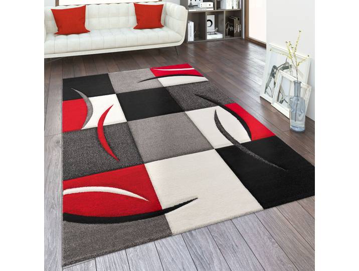 Teppich PACO HOME Diamond 665 , rot, B:80cm H:17mm L:150cm, Polypropylen (PP), Teppiche, Teppich, Karo Muster, 3D-Design, auch als Läufer, Wohnzimmer, Schlafzimmer
