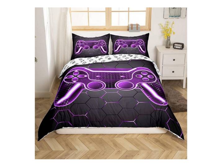 LuxusKollektion Kinderbettwäsche Bettwäsche-Set 135x200cm Game Controller Geometrisch