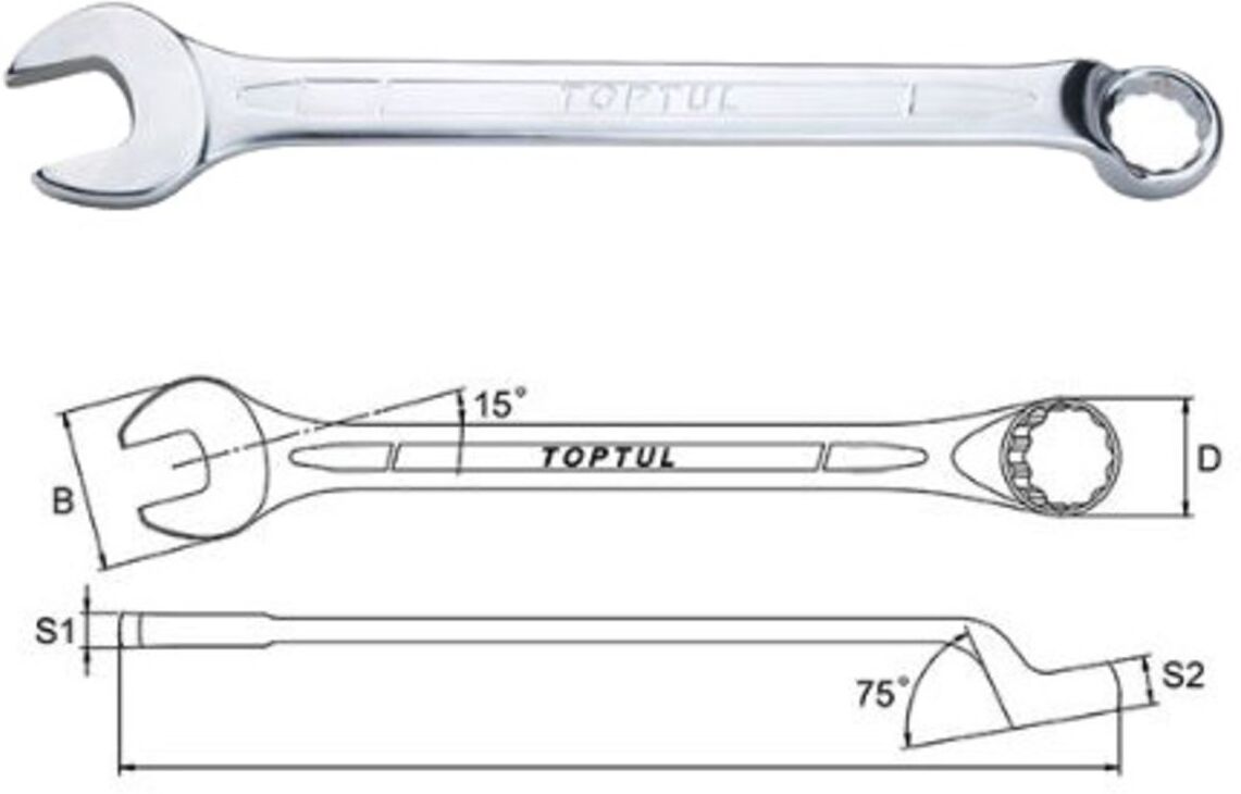 Toptul Chiavi, chiavi a forchetta 8x8 mm 75 Grad abgewinkelt