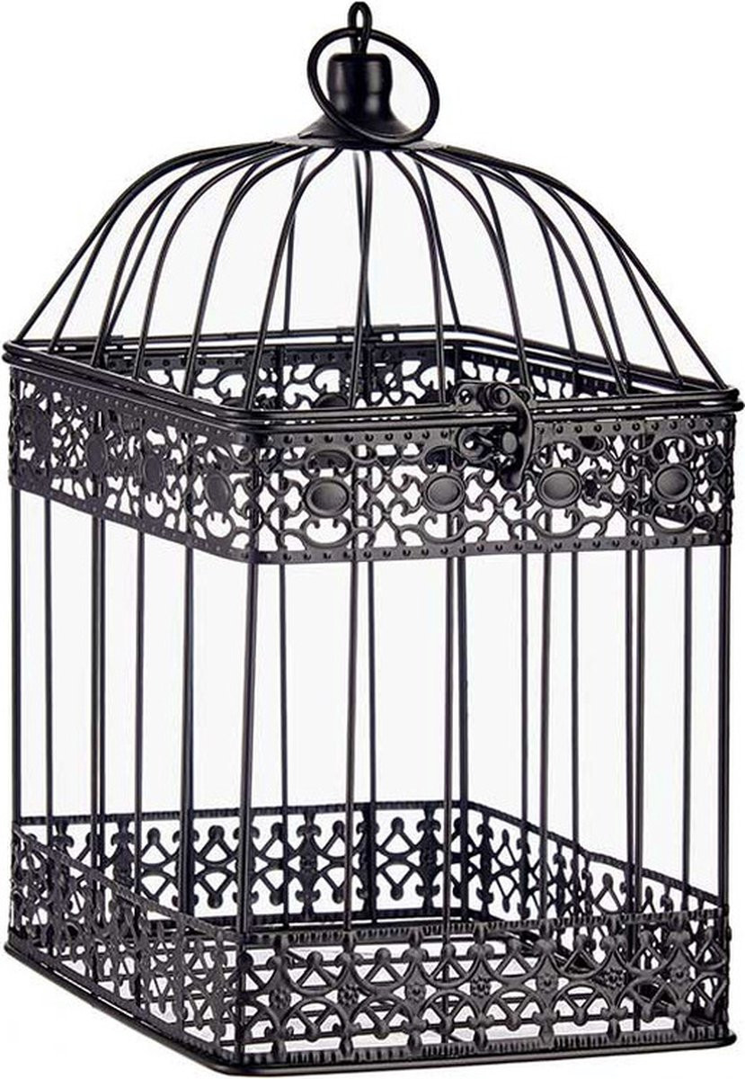 Arte R antieke vogelkooi decoratie - zwart metaal - 18 x 35 cm