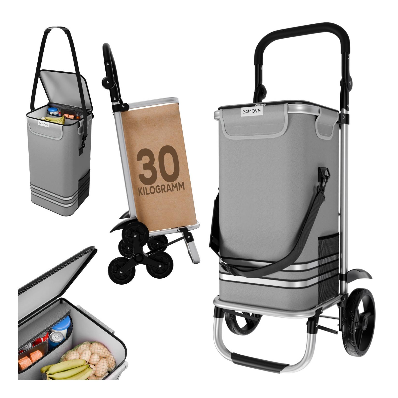 24MOVE® Einkaufstrolley VEHLO 3in1 Trolley faltbarer Einkaufswagen mit Kühlfach, grau