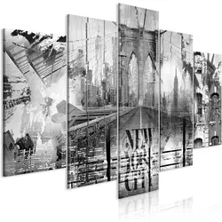 Artgeist, Bilder, New York City Collage (5 Parts) Wide Black and White (100 x 50 cm)