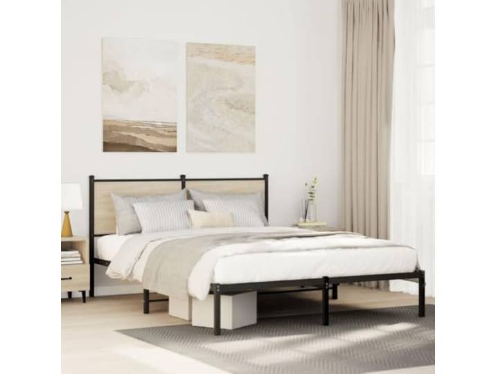 WDGJJFECNMUEHI Robustes Stahlbettgestell Stauraum Classic 150x200 cm Braun Metallbett ohne Matratze Sonoma-Eiche 150x200 cm Stabil Bettgestell mit Lattenrost Metallrahmen Stauraum Gästebett