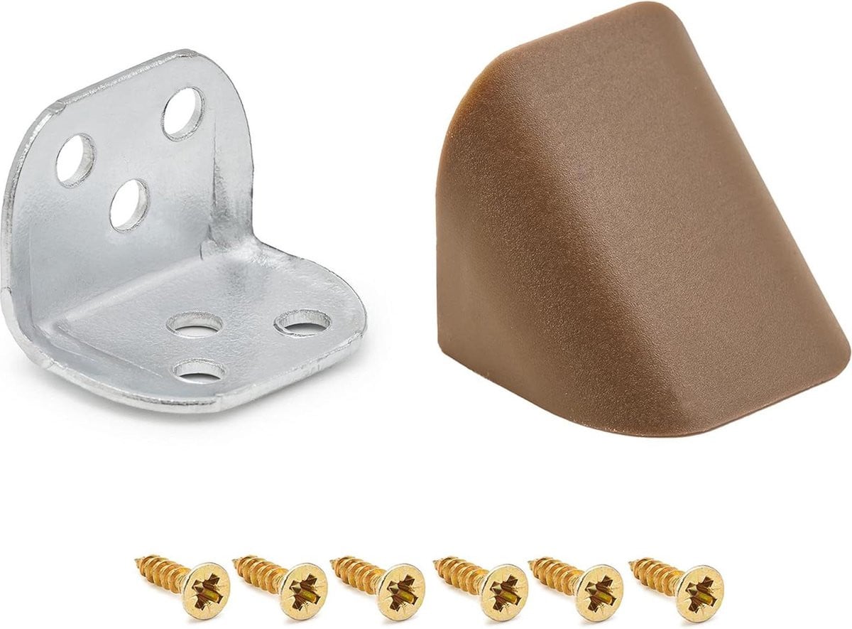 20 stuks Metaal hoekverbinders met afdekking voor meubelbouw, Eiken donker, 29 mm