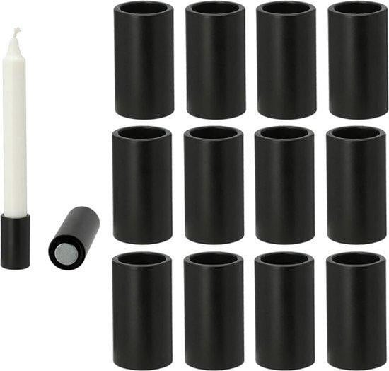 Set van 12 zwarte decoratieve kaarsenhouders met magnetische bevestiging
