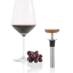 AdHoc, Wein Zubehör, Wein Vakuum-Pumpe CasQ, Eichenholz/Edelstahl/Kunststoff/Silikon, D:4,9 cm, H: 10,5 cm