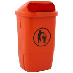 ReinigungsBerater Wandmülleimer aus Kunststoff Aussenbehälter orange 50 L Mülleimer für die Wandmontage, optionaler Pf, Abfalleimer, Orange