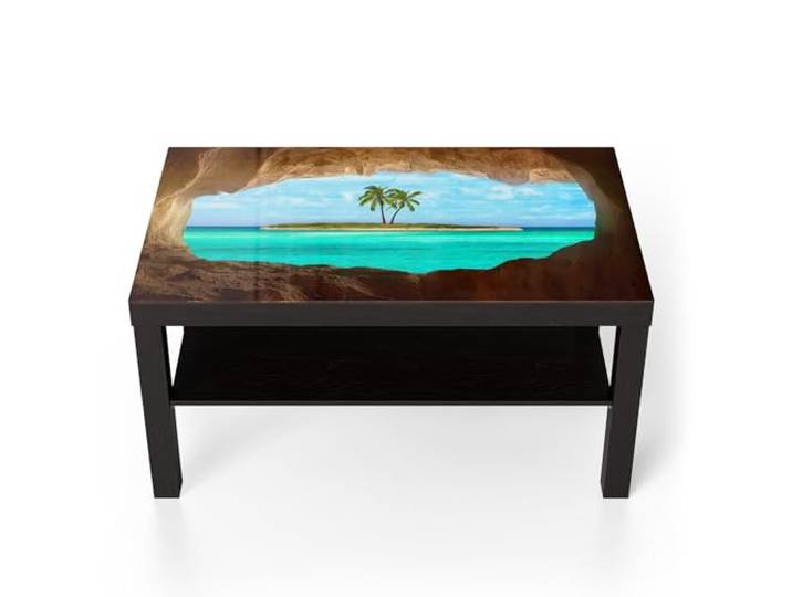 DEQORI Glastisch schwarz groß 90x50 cm Motiv Palmenparadies ausgefallener Beistelltisch aus Glas Hochglanz Couchtisch fürs Wohnzimmer moderner Couch Tisch mit Design