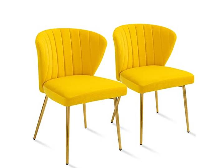 Sepnine® Esszimmerstühle Samt 2er Set, Moderner Küchenstuhl, Polsterstuhl Esszimmer, Ergonomischer Essstuhl mit goldenen Beinen für Wohnzimmer, Schlafzimmer, Küche (Gelb)