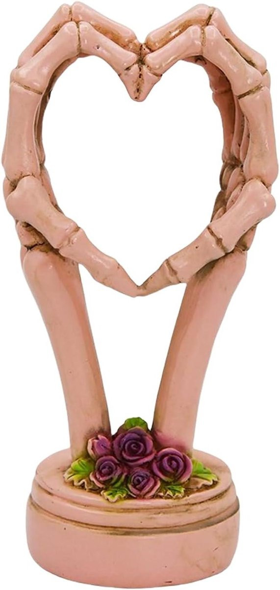 Skelet Handen Beeldje Roze - Macabere Decoratie voor Halloween - Hoogte: 21 cm