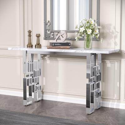 unbranded Modern Console Table 55 inch Sofa Table with High Gloss Top and Mirrored Metal Base for Entryway Living Room