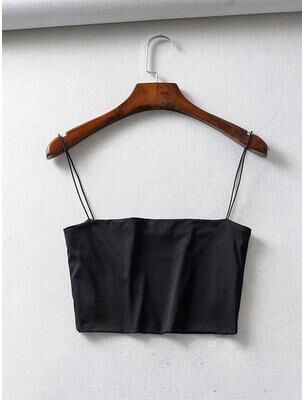 Retailers Go Sexy Elastic Cotton Camis, Summer Women's Crop Top, Sleeveless Short Tank Bar black m
