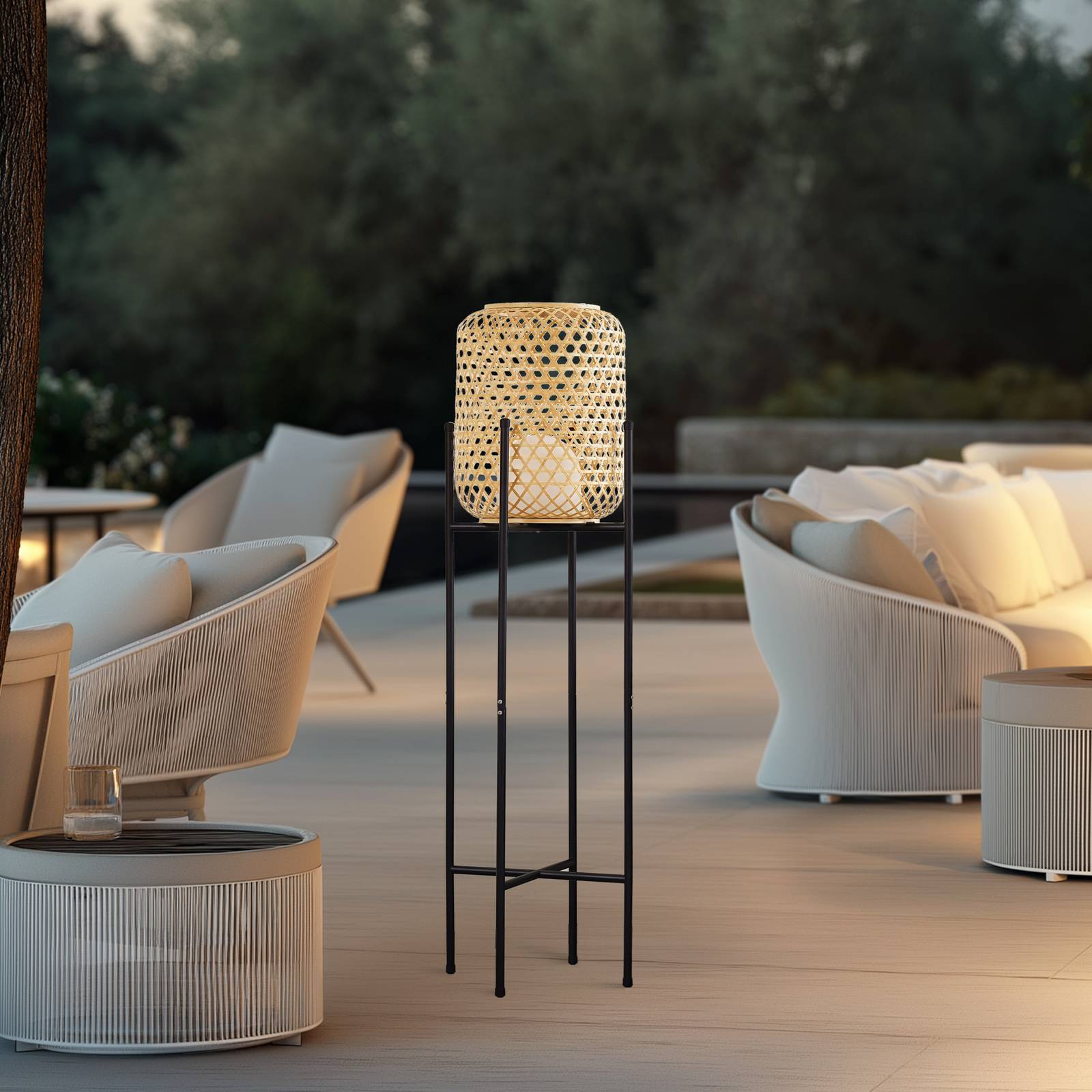 Lucande LED rechargeable floor lamp Adebi, black, bamboo, Ã˜32.5cm Adebi Lucande, dimmable, Black, Aluminium, Country House / Rustic