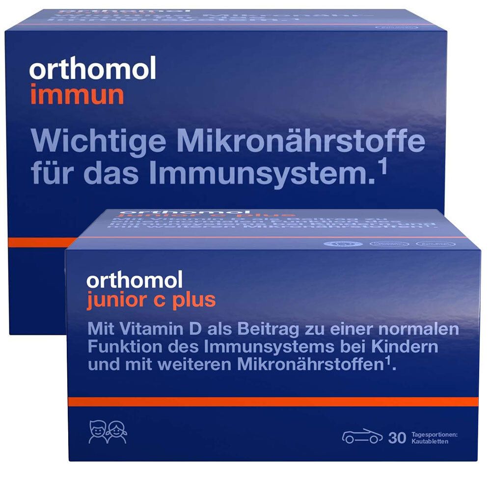 Orthomol Immun Trinkfläschchen/Tabl.Kombipack. & Junior C plus Kautabl.Waldfrucht 1 St Set