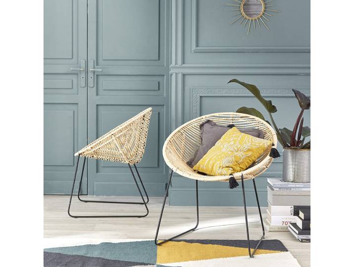 2 chaises en rotin et métal