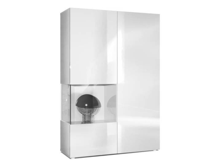 Vladon Vitrine Morena Corps en Blanc mat- insert en Blanc haute brillance