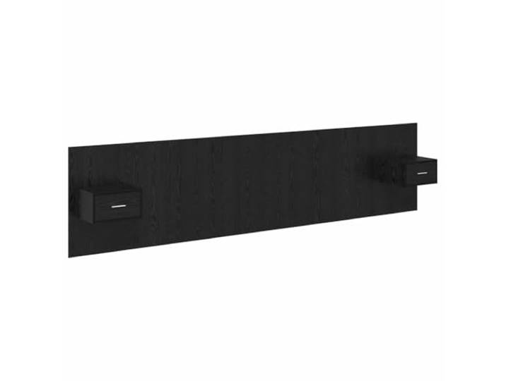 KTHLBRH Kopfteil mit Nachttischen 3-teilig Eiche Schwarz Holz Engineered Minimalistisches Design, Wandmontage, integrierte Schubladen, Metallgriffe, glatte Oberfläche, einfache Wartung
