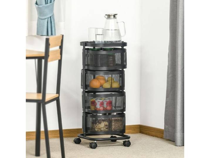 Desserte de cuisine - ZEVKOR - Desserte 4 niveaux - 4 paniers - Roulettes - Acier noir 33×33×77 cm