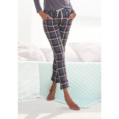 Pyjamahose S.OLIVER, Damen, Gr. 40/42, N-Gr, rot (bordeaux, kariert), Single Jersey, Obermaterial: 50% Baumwolle, 50% Viskose, kariert, schmal knöchellang, Hosen Pyjamahose, mit Allover-Druck