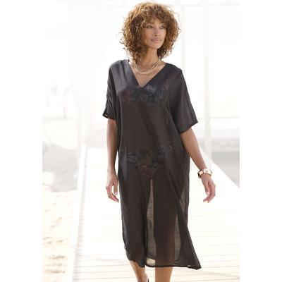 Longtunika LASCANA, Damen, Gr. 38, schwarz, Chiffon, Obermaterial: 100% Polyester, leicht transparent, unifarben, figurumspielend kniebedeckend, tiefer V-Ausschnitt, Tuniken Longtunika, aus leichter Chiffonware, Strandtunika