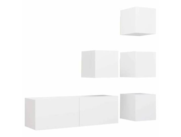 Makastle 5-TLG. TV-Schrank-Set Weiß Holzwerkstoff Wandmontage