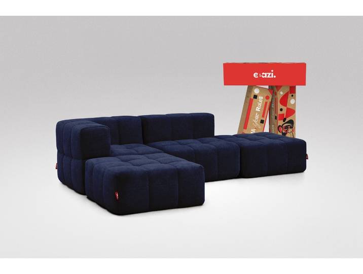 4-tlg. Modulsofa Blau – 1 Eckteil, 1 Mittelteil, 2 Hocker