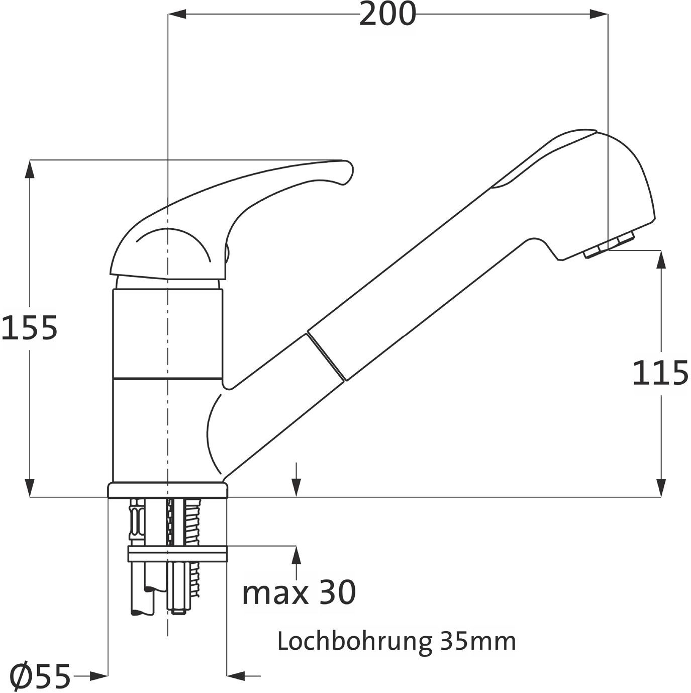 Herzbach LARGO LARGO Spültisch-Einlochbatterie, mit herausziehbaren Brause