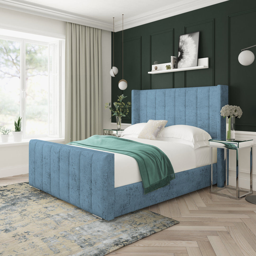 17 Stories Aspen Marble Upholstered Ottoman Bed Frame Ocean Double (4'6)