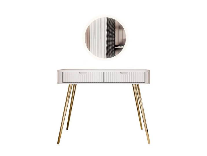 Lookway Schminktisch ZAIRA mit LED Spiegel, 103x49x80 cm, Spiegels : ø 60 cm