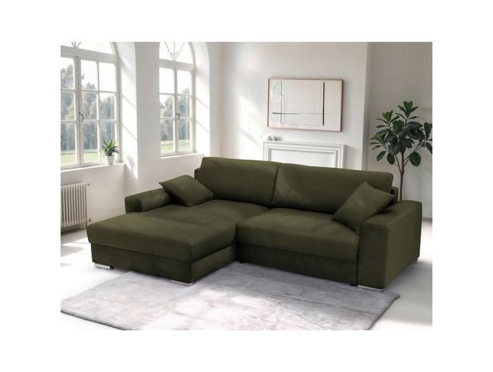 Mid.you Ecksofa Larnaca, Olivgrün, 3-Sitzer, Füllung: Schaumstoff, Schaumstoffflocken,Schaumstoff, Schaumstoffflocken, L-Form, einmalig seitenverkehrt montierbar, 269x177 cm, Made in EU, Liegefunktion, Schlafen auf Sitzhöhe, Rücken echt, Wohnzimmer, Sofas & Couches, Wohnlandschaften, Ecksofas
