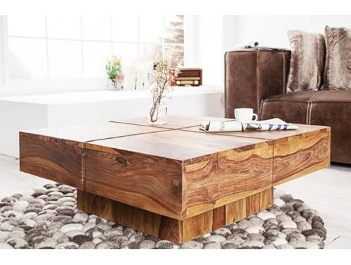Riess Ambiente Couchtisch Bolt 70cm - Natur - Sheeshamholz Massiv, hochwertig, individuelle Maserung, natürliche Optik, Beistelltisch, Holzmaserung, Unikat