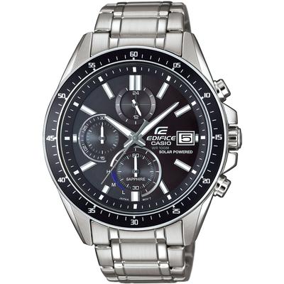 Chronograph CASIO EDIFICE, silber (schwarz, edelstahlfarben, schwarz), Armbanduhren, Herren, edelstahlfarben, Chronograph, Solaruhr, Armbanduhr, Herrenuhr, Saphirglas, Edelstahlarmband