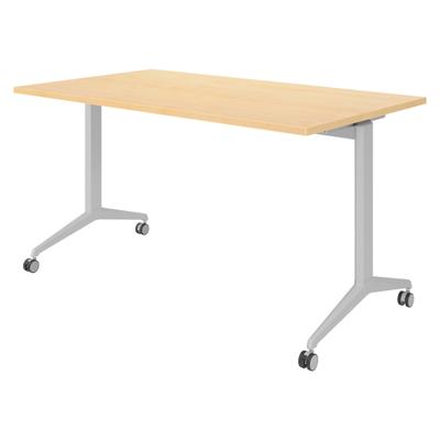 bümö Seminartisch klappbar fahrbar 140x80 cm Ahorn, Gestell silber - Klapptisch staffelbar, mit vier Doppelrollen Büro Schulungstisch