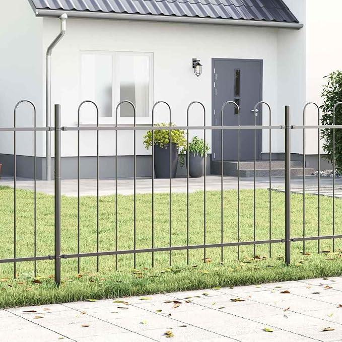 Gartenzaun 2 pcs Grau 3,4 x 0,8 m Pulverbeschichteter Stahl, 6 Zaunelemente Set, wetterfester Sichtschutz für Garten, Terrasse, Grundstück, langlebige Metall Doppelstabmatte