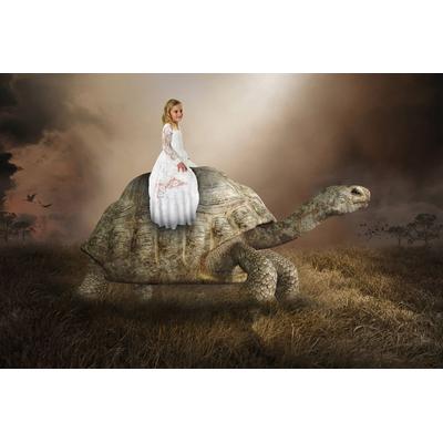 Fototapete PAPERMOON "Surreale Mädchen Schildkröte Liebe Hoffnung", bunt, B:4m L:2,6m, Vlies, Tapeten