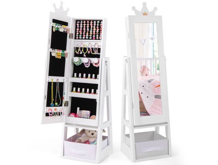Miroir sur pied blanc enfant armoire à bijoux avec étagères de rangement miroir plein pied pour chambre