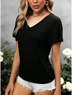 Universal Stock Twist Back Women's V Neck Top Relaxed Short Sleeve Summer Casual Tee m