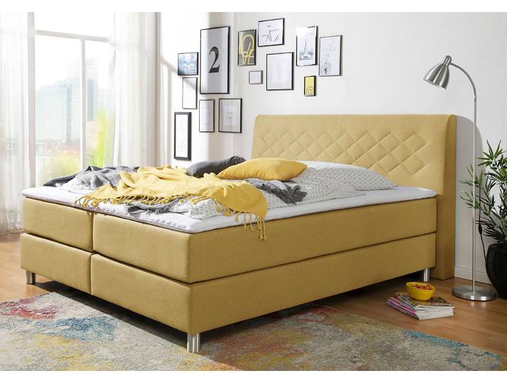 Boxspringbett, Gelb, 160x200 cm, Polyester, Mit Topper & 2 Härtegraden, Modern, Inosign