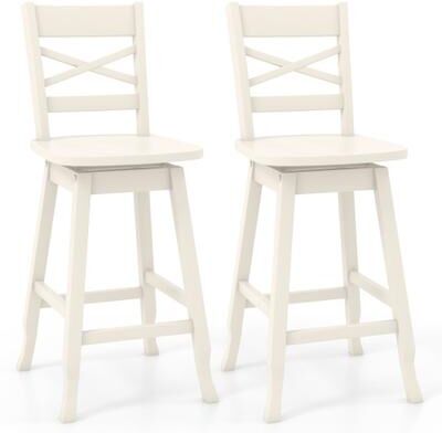 Costway Swivel 24-Inch Counter Height Stool Set of 2 with Inclined Backrest-Cream