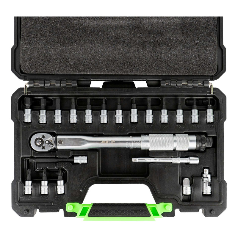 Coffret clé dynamométrique 1/4’’ JBM + embouts – 21 pièces