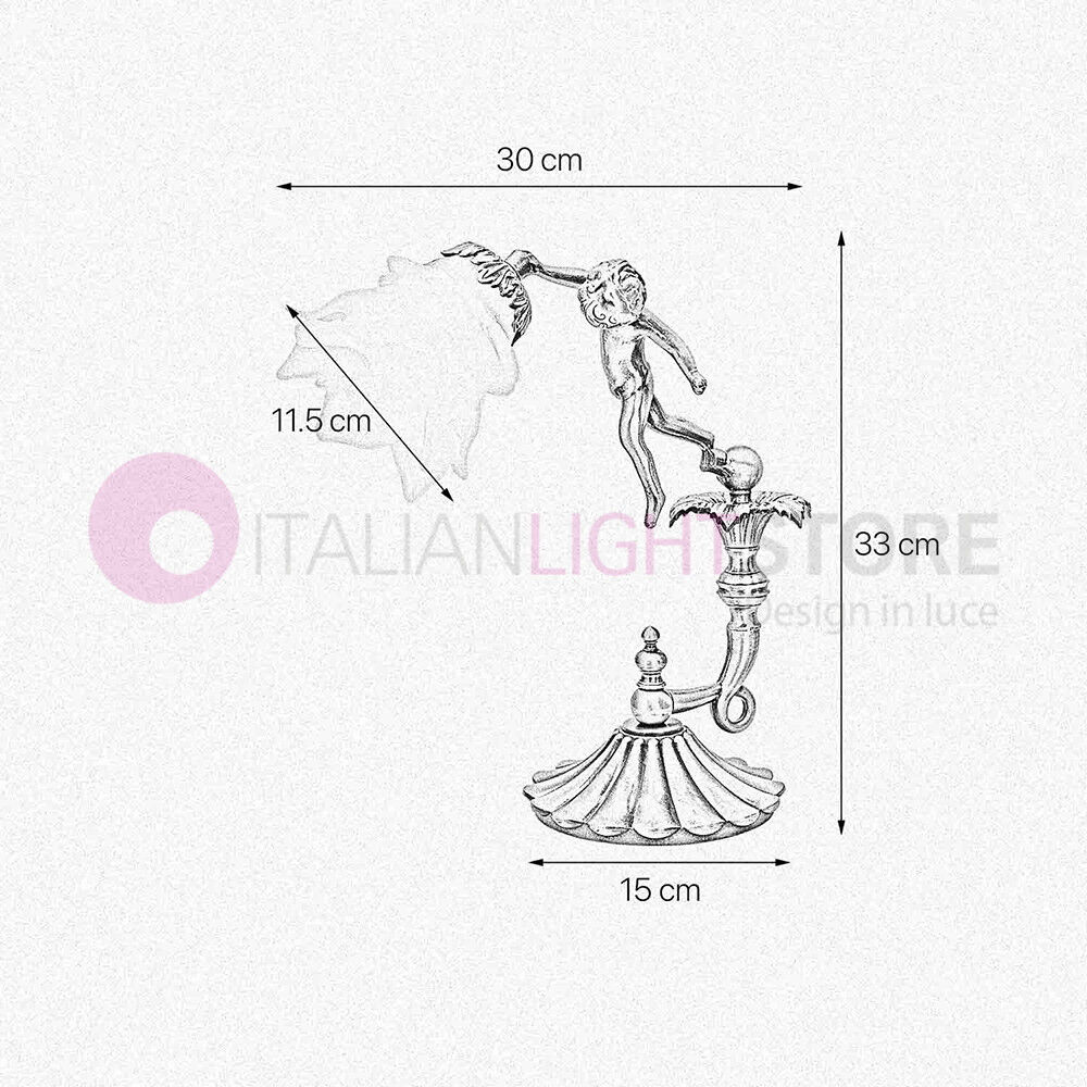 Cherubini Lampada Abat-Jour In Fusione Di Ottone Stile Classico