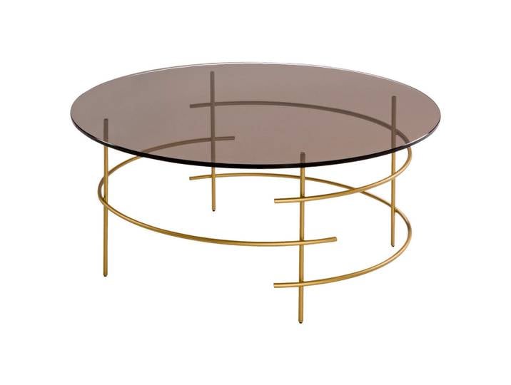 Novel Couchtisch, Gold, Metall, Glas, rund, Rundrohr, 80x36x80 cm, Wohnzimmer, Wohnzimmertische, Couchtische, Couchtische Glas