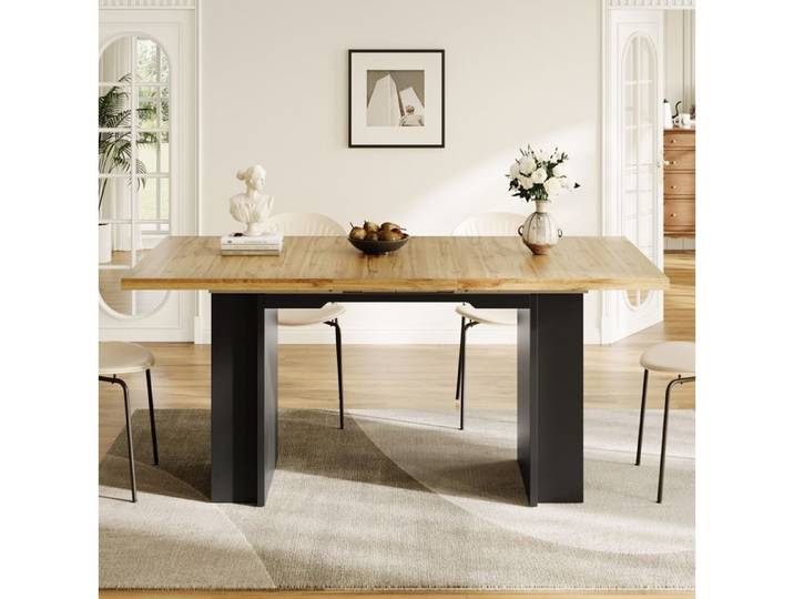 SENVIRO table console extensible bois naturel avec rangements 120x80x75cm Natural Wood