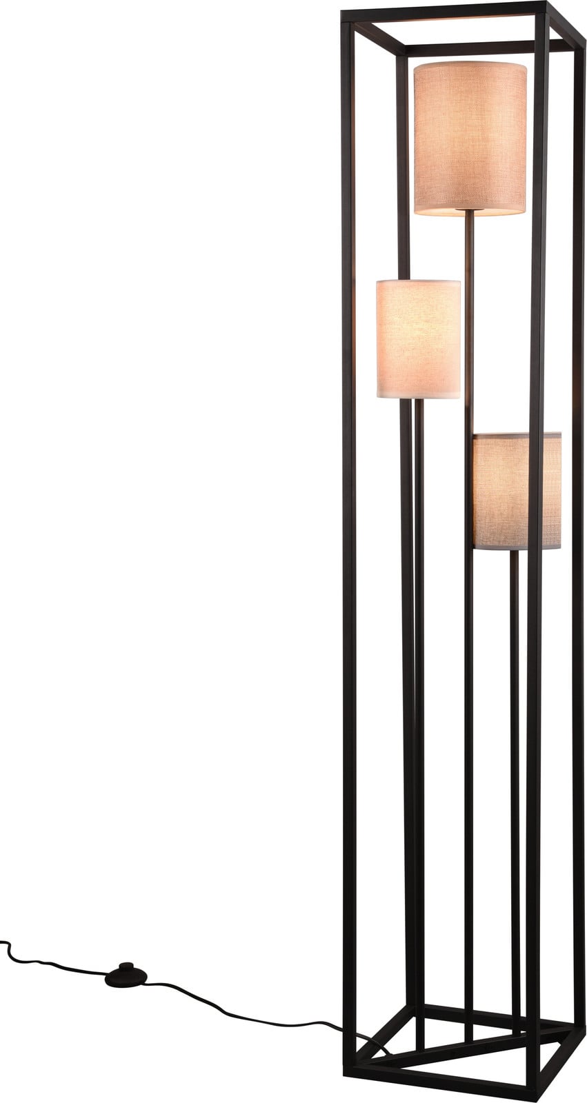 Trio Ross Staande lamp zwart met beige stoffen kap, Hoogte: 153 cm