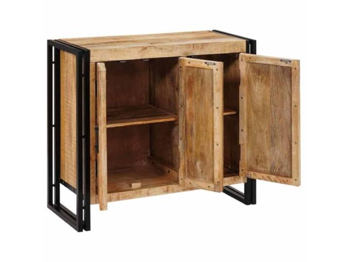 KPOTUERTU Sideboard Braun 80 x 33 x 70 cm Massivholz Mango Mit Türen, Metallrahmen, D-Pull Metallgriffe, industrieller Stil, Esszimmer, Wohnzimmer