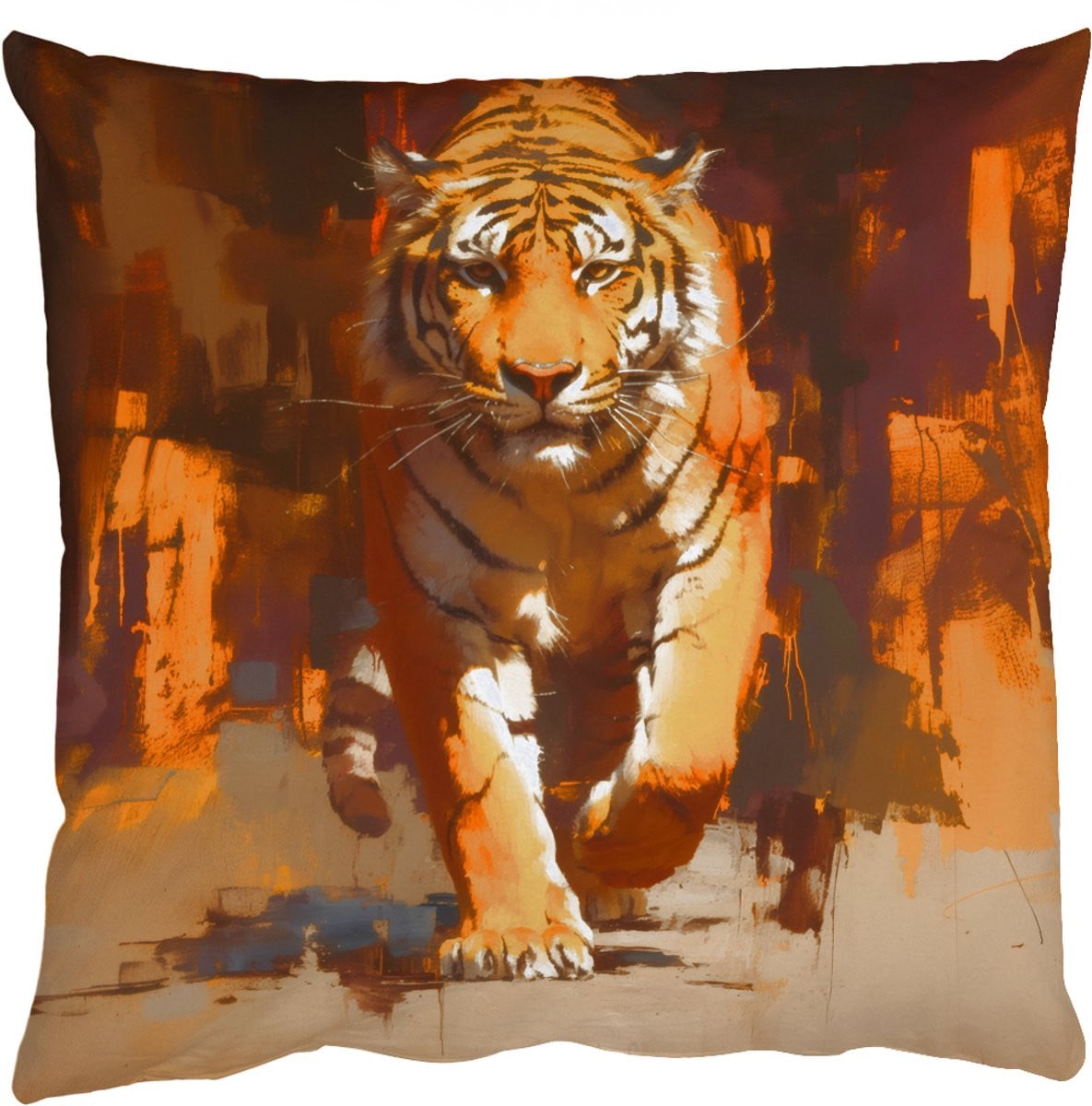 PillowMonkey Sierkussen Tijger Oranje met Penseelstreken 45x45 cm