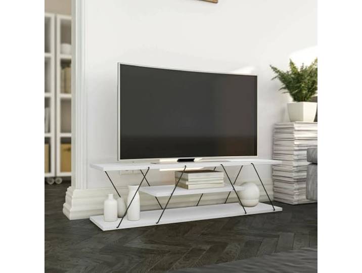 Dmora TV-Möbel Lysithea 120x30x33 cm Weiß 3 Böden 2 Fächer